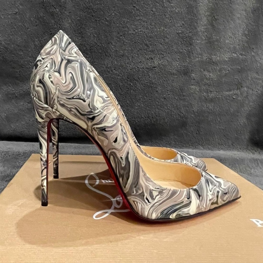 Christian Louboutin Worn Twice Patent Marble Swirl Pigalle Follies 100 Size 39